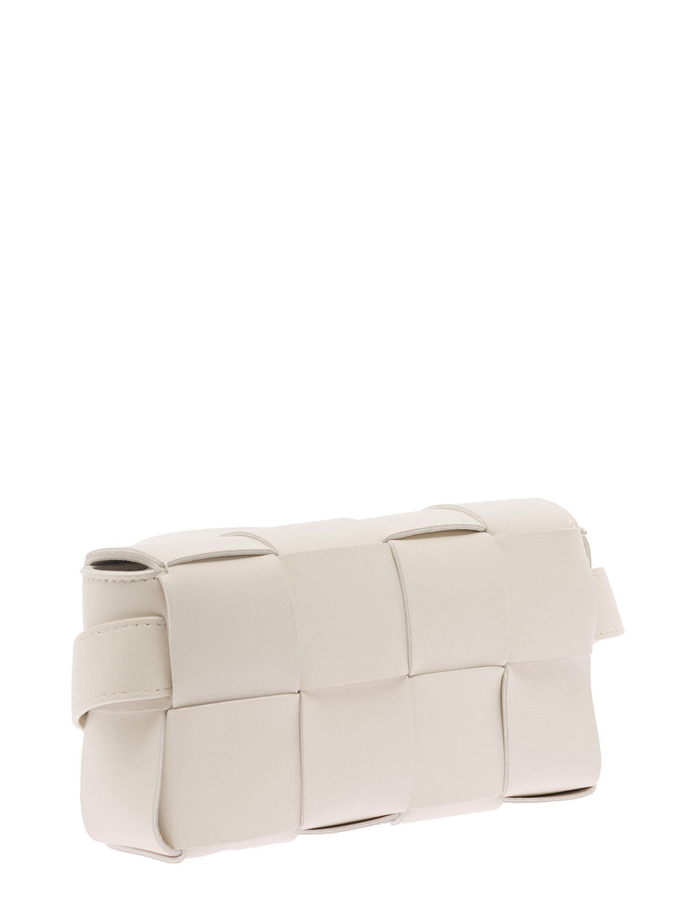 Bottega Veneta Women 'Casettte' Mini White Belt Bag With Intreccio Motif In Smooth Leather Woman BOTTEGA VENETA