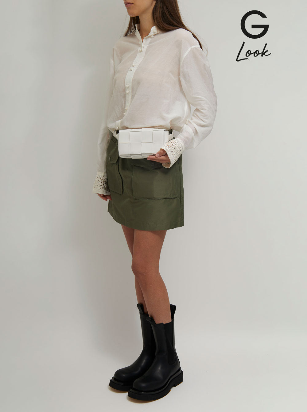 Bottega Veneta Women 'Casettte' Mini White Belt Bag With Intreccio Motif In Smooth Leather Woman BOTTEGA VENETA