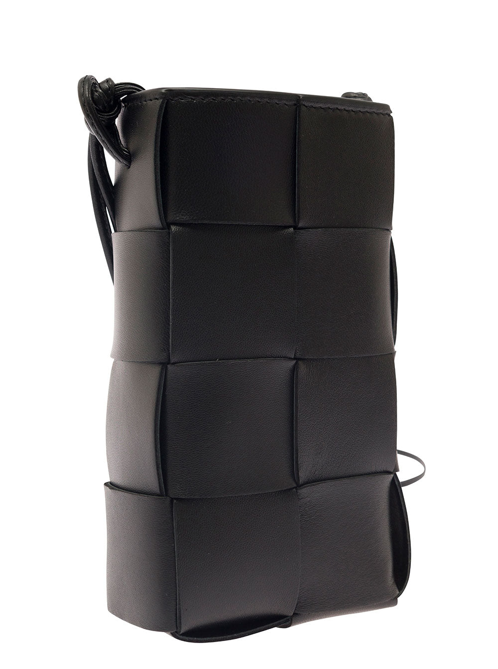 Bottega Veneta Women 'Phone Pouch' Black Shoulder Bag With Knot Details In Intreccio Nappa Leather Woman BOTTEGA VENETA