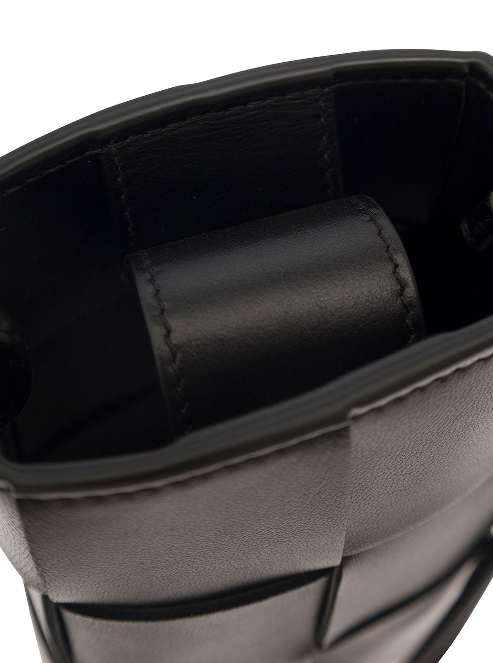 Bottega Veneta Women 'Phone Pouch' Black Shoulder Bag With Knot Details In Intreccio Nappa Leather Woman BOTTEGA VENETA