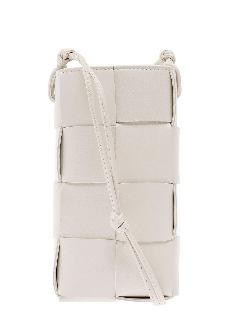 Bottega Veneta Women 'Phone Pouch' White Shoulder Bag With Knot Details In Intreccio Nappa Leather Woman BOTTEGA VENETA
