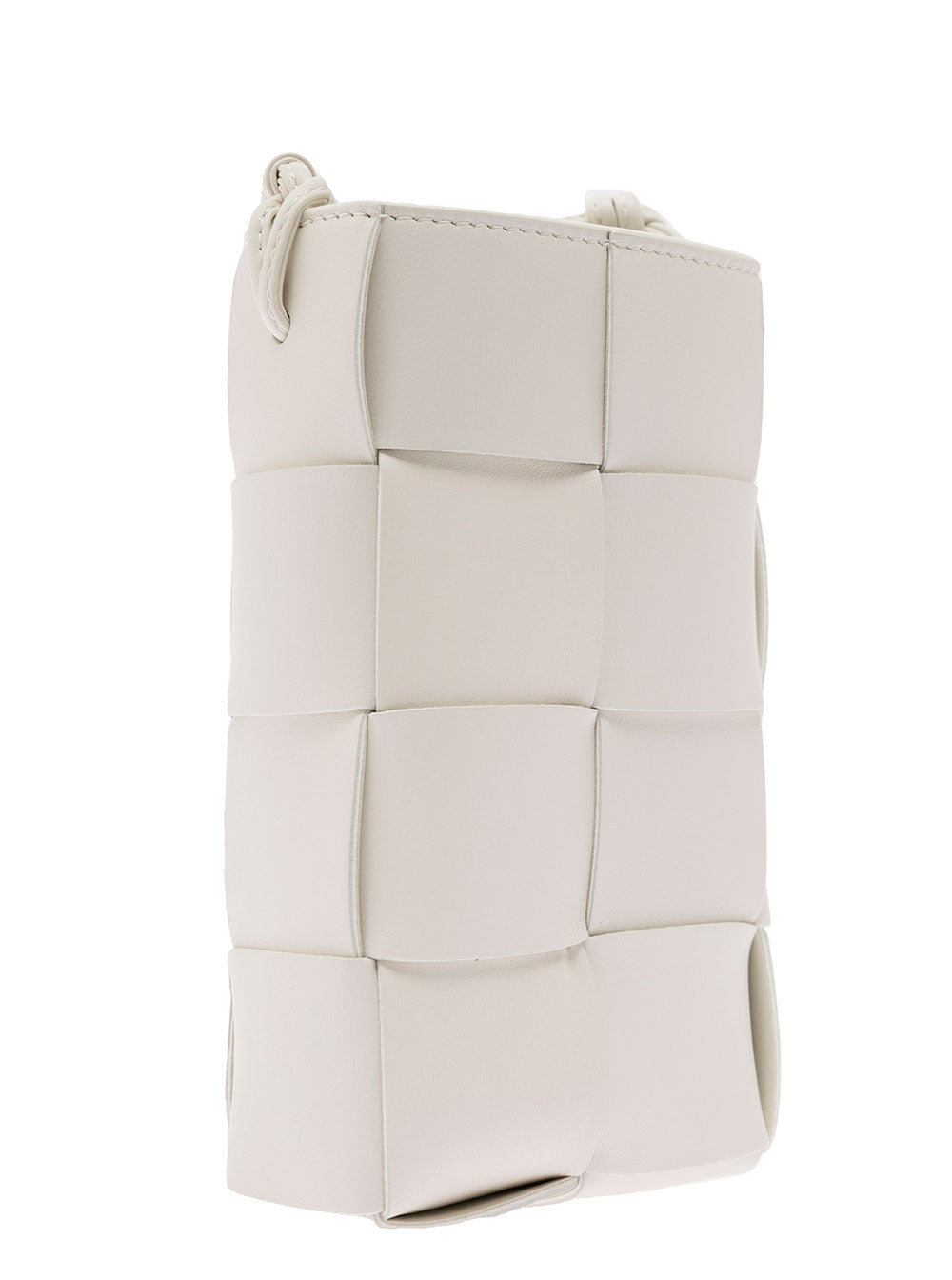 Bottega Veneta Women 'Phone Pouch' White Shoulder Bag With Knot Details In Intreccio Nappa Leather Woman BOTTEGA VENETA