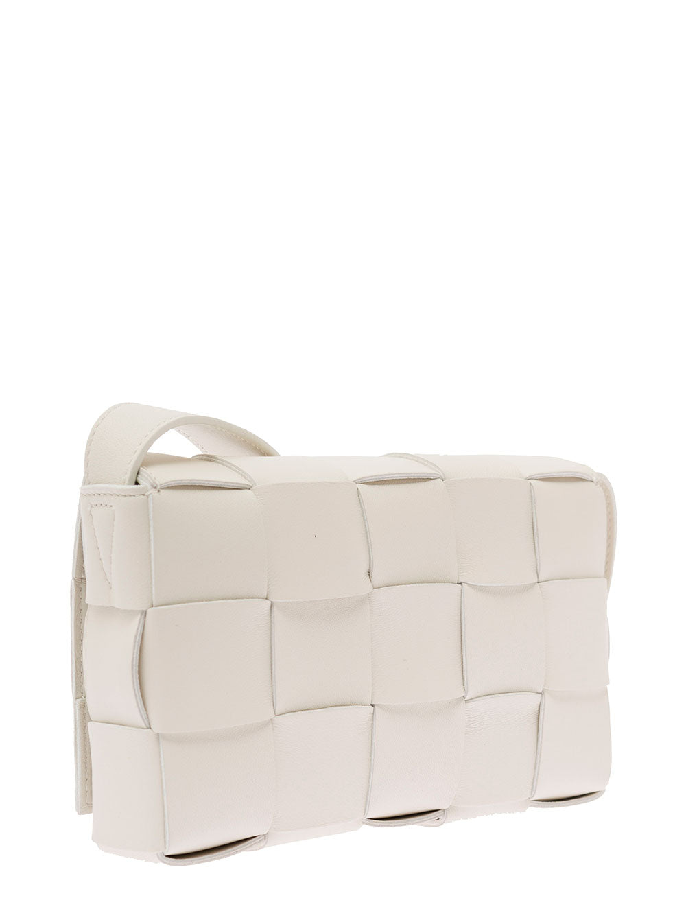 Bottega Veneta Women 'Small Cassette'  White Crossbody Bag In Intreccio Nappa Leather Woman Bottega Veneta BOTTEGA VENETA