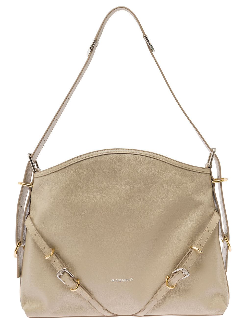 Givenchy Women 'Voyou' Beige Shoulder Bag With Embossed Logo In Smooth Leather Woman GIVENCHY