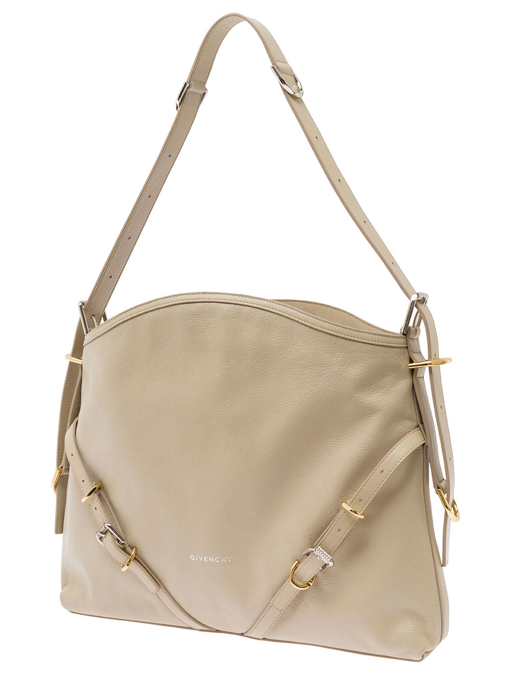 Givenchy Women 'Voyou' Beige Shoulder Bag With Embossed Logo In Smooth Leather Woman GIVENCHY