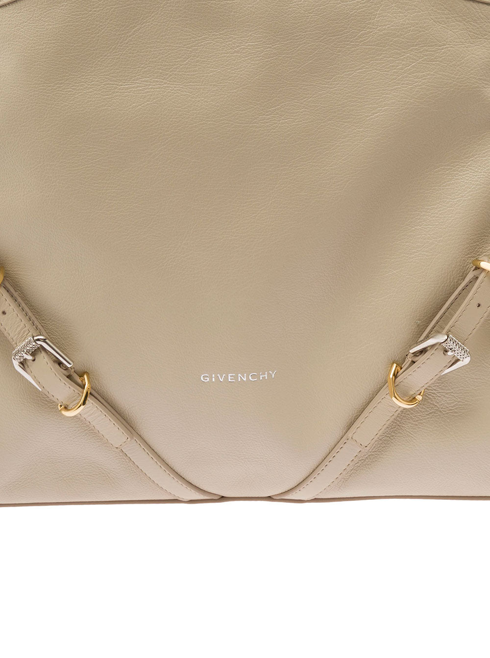 Givenchy Women 'Voyou' Beige Shoulder Bag With Embossed Logo In Smooth Leather Woman GIVENCHY