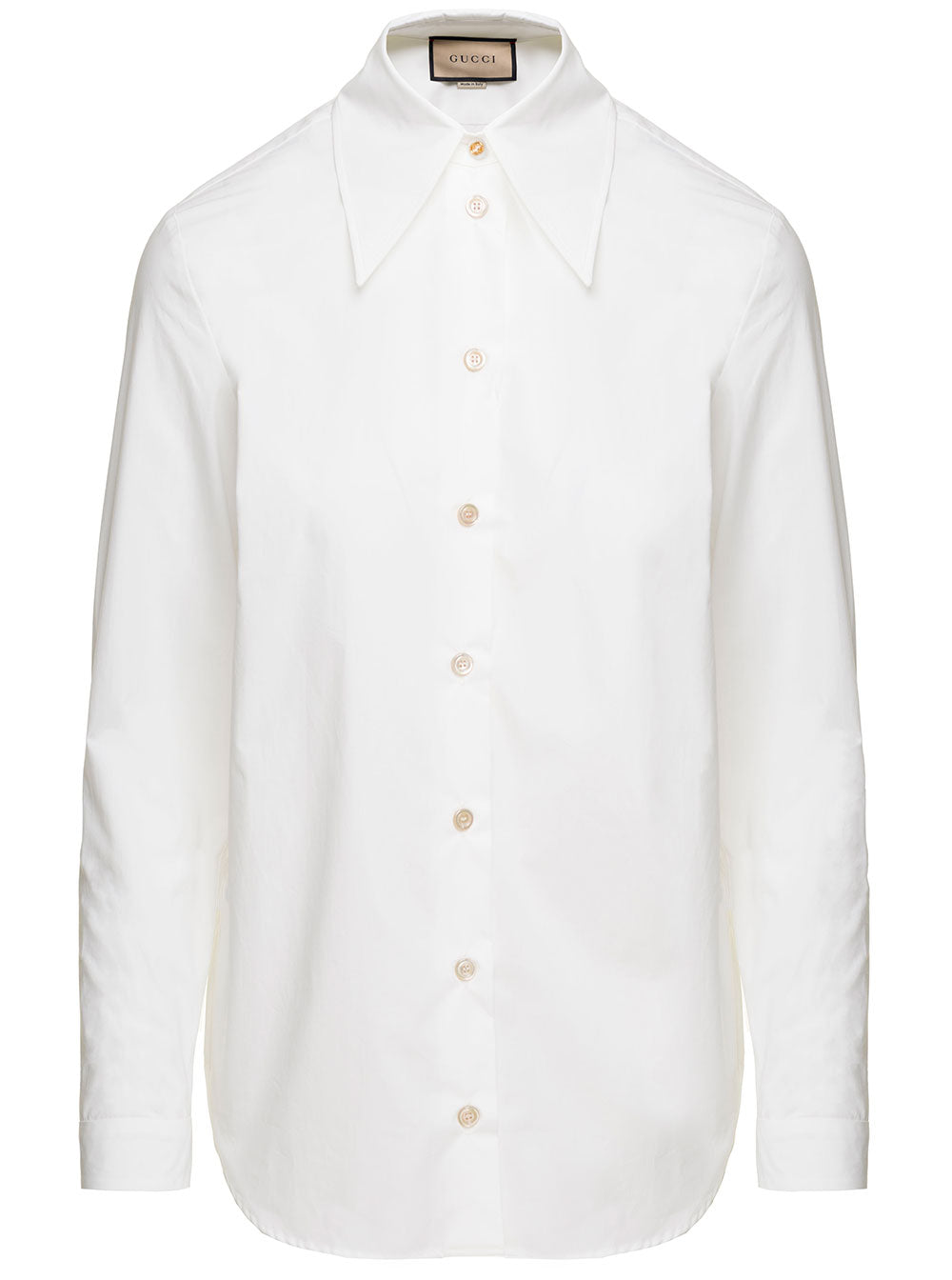 Gucci Women White Shirt With Oversized Pointed Collar And Logo Detail In Cotton Woman GUCCI
