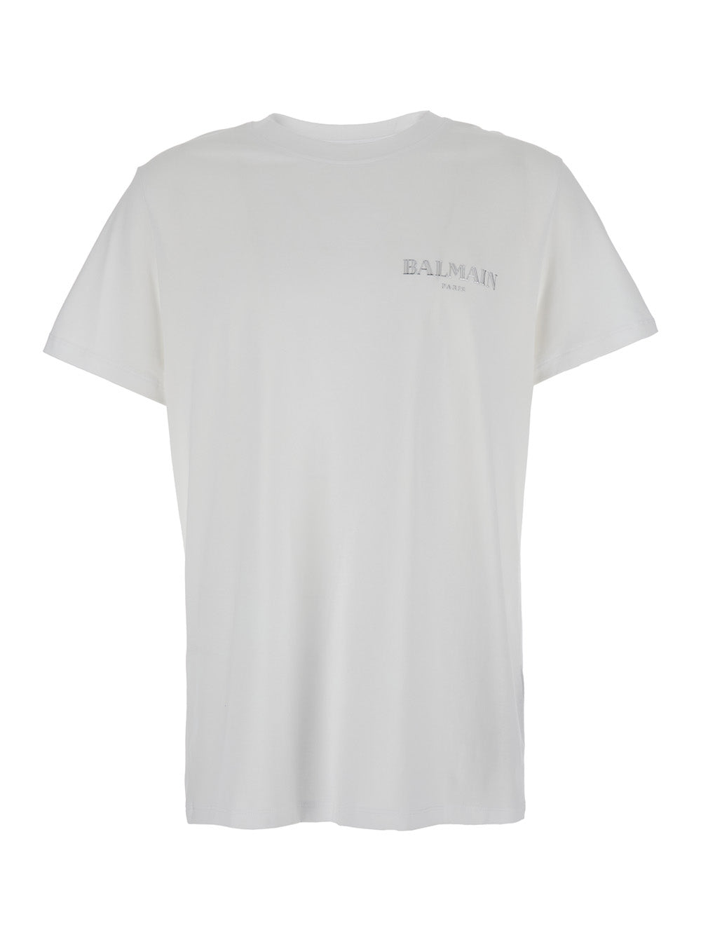 Balmain Men White Crewneck T-Shirt With Logo Lettering On The Front In Cotton Man BALMAIN