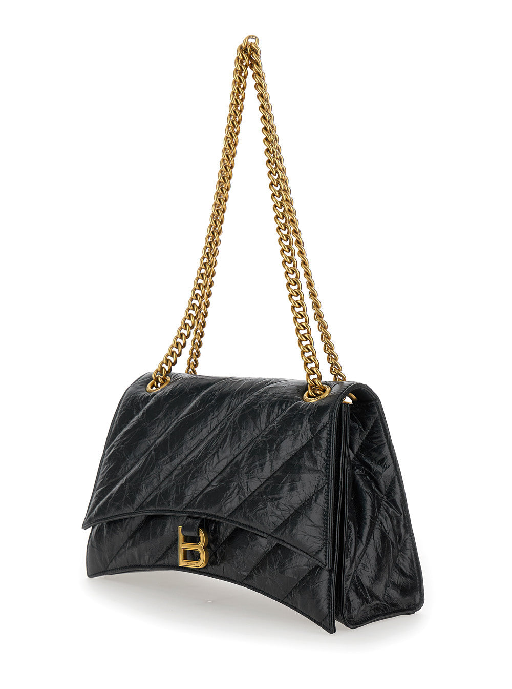 Balenciaga Women 'Crush M' Black Crossbody Bag With B Logo In Crush Quilted Leather Woman BALENCIAGA