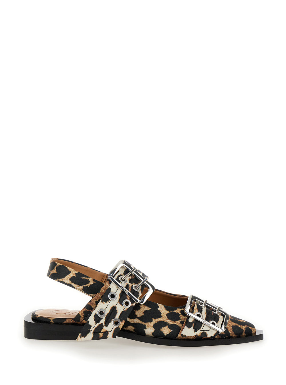 Ganni Women Multicolor Ballet Shoes With Double Buckle And All-Over Leopard Print In Tech Fabric Woman GANNI