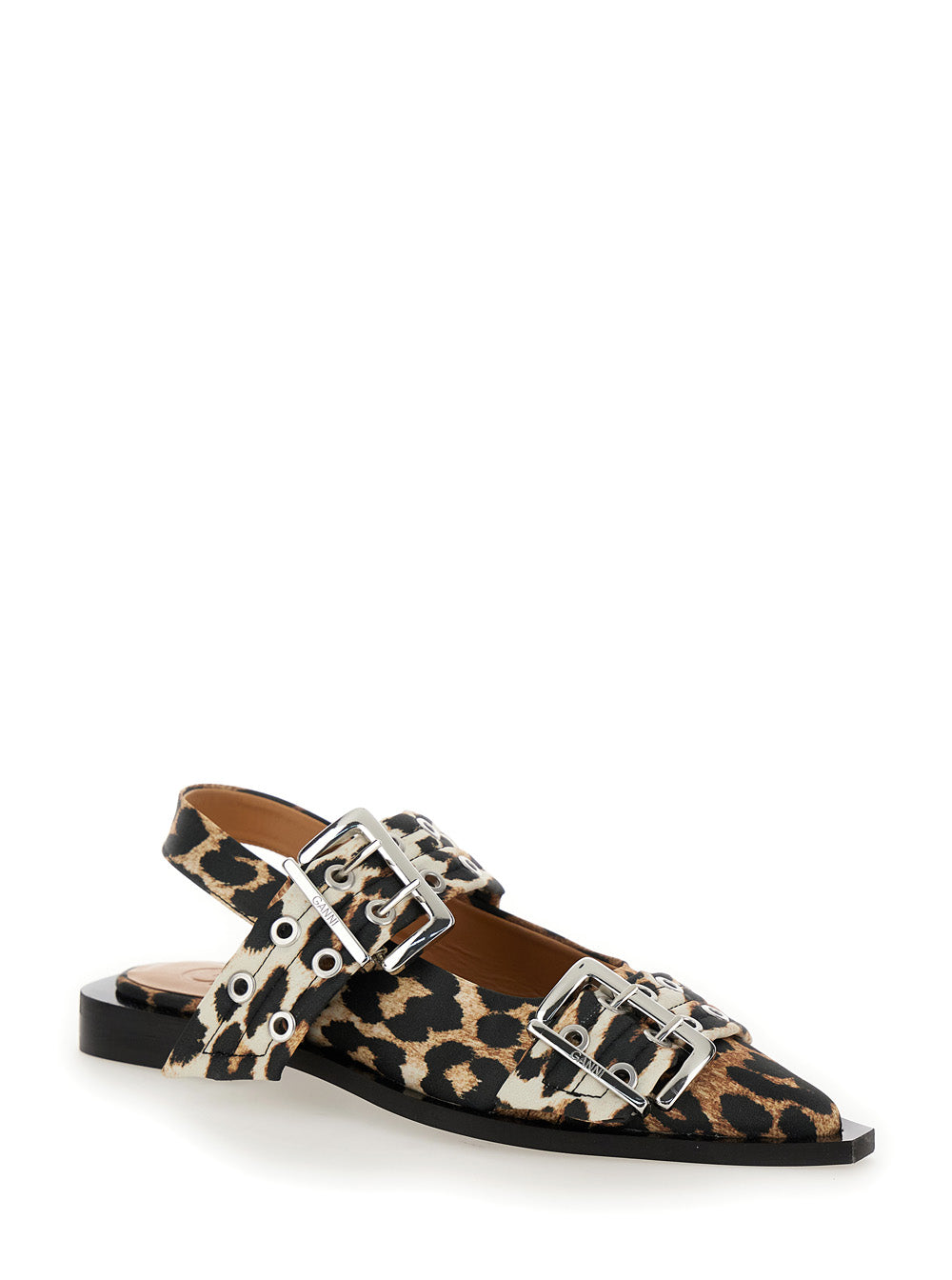 Ganni Women Multicolor Ballet Shoes With Double Buckle And All-Over Leopard Print In Tech Fabric Woman GANNI