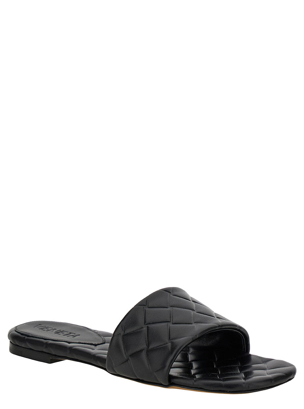 Bottega Veneta Women 'Slide Amy' Black Sandals With Intreccio Motif In Leather Woman BOTTEGA VENETA