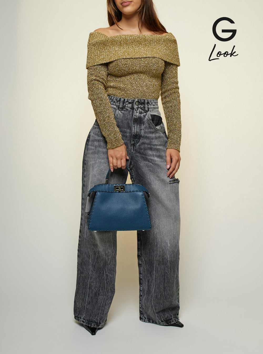 Fendi Women 'Peekaboo Iseeu Small' Blue Handbag With Shoulder Strap In Leather Woman FENDI