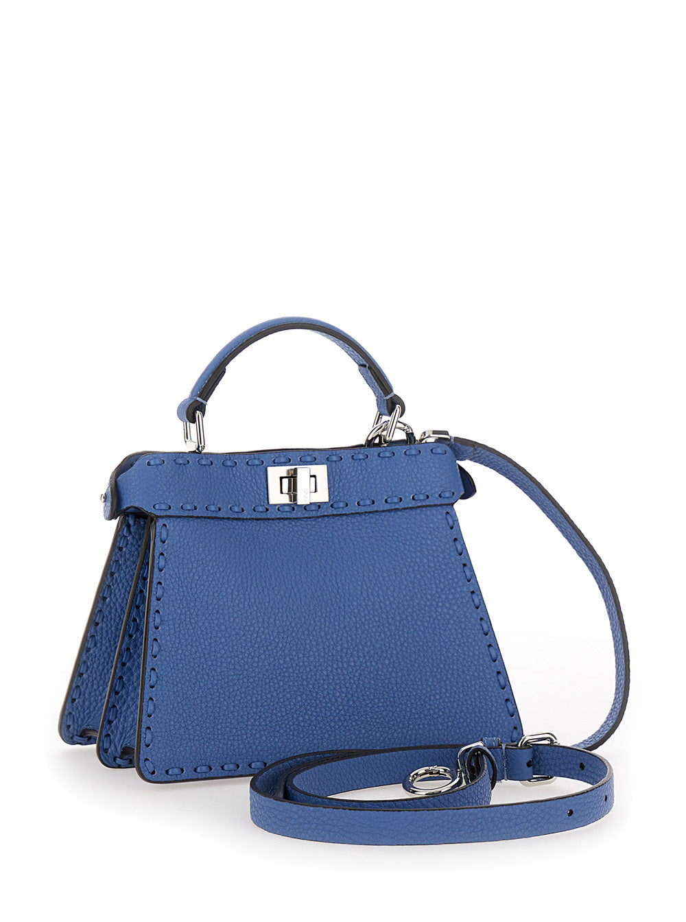 Fendi Women 'Peekaboo Iseeu Petite' Blue Handbag With Twist Lock Closure In Full-Grain Leather Woman FENDI