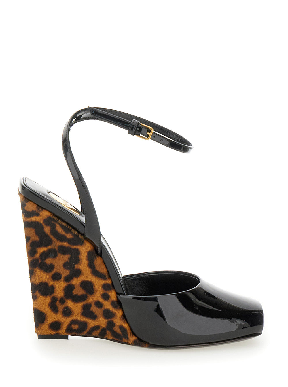 Saint Laurent Women 'Scandale' Black Wedges With Animalier Print In Patent Leather Woman SAINT LAURENT