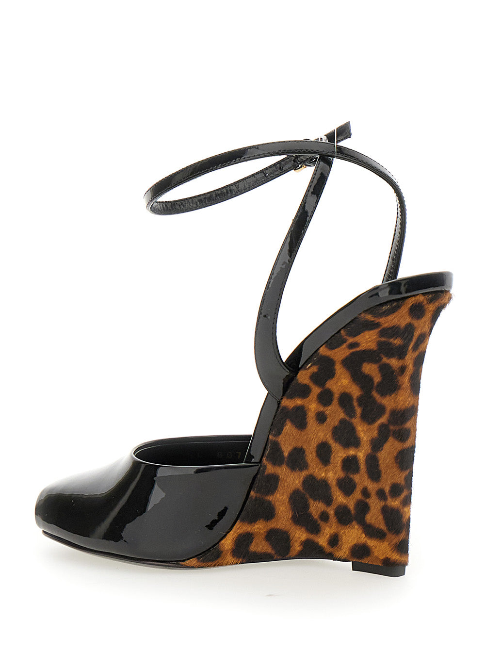Saint Laurent Women 'Scandale' Black Wedges With Animalier Print In Patent Leather Woman SAINT LAURENT