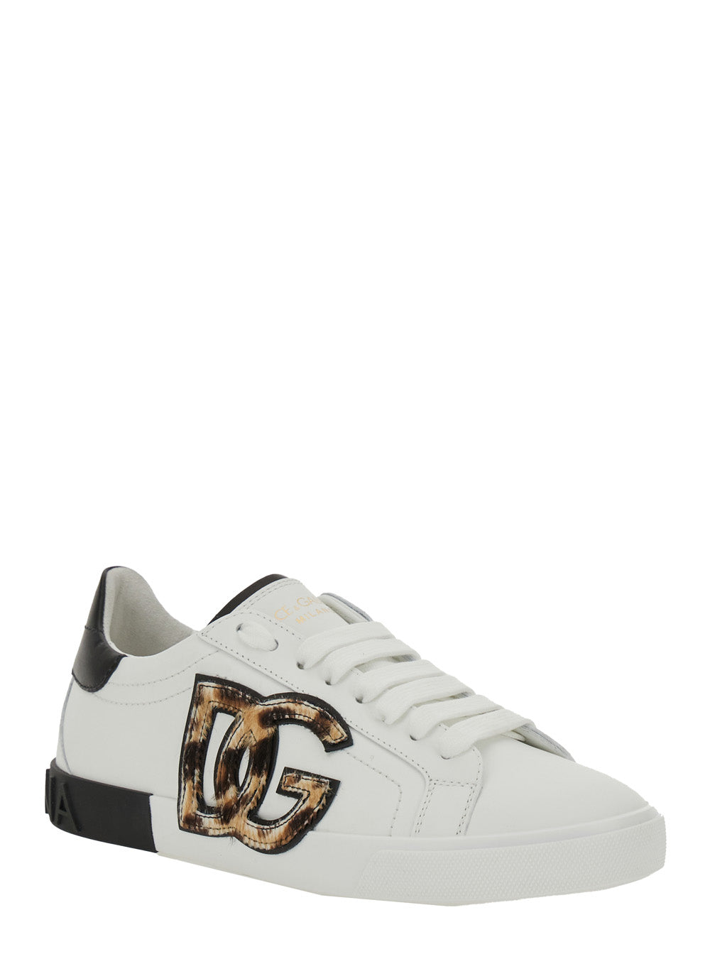 Dolce & Gabbana Women White Low Top Sneaker With Animal-Motif Logo In Leather Woman DOLCE & GABBANA