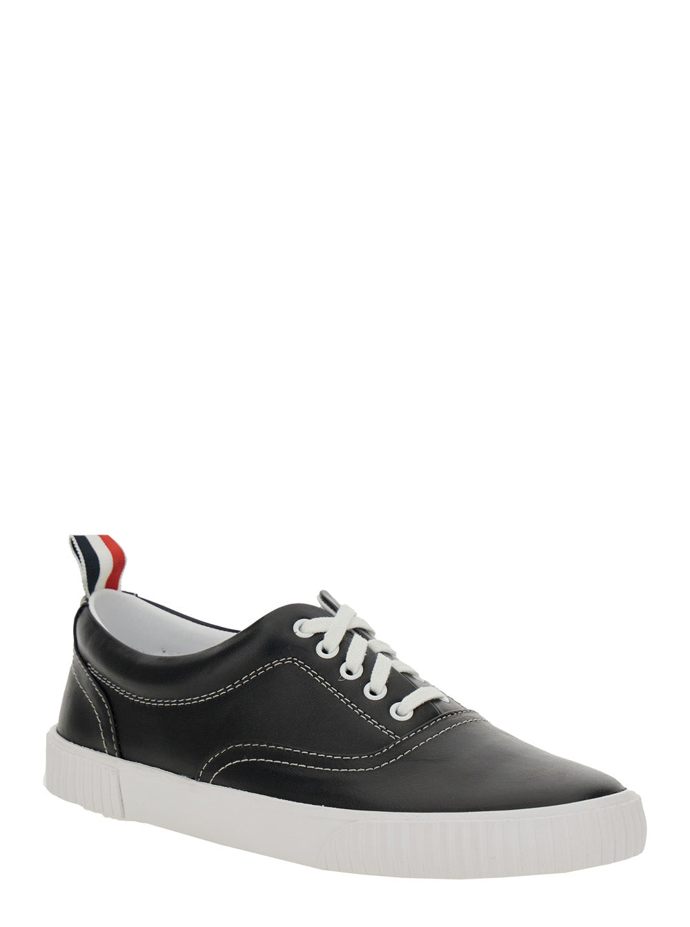 Thom Browne Men 'Heritage' Black Sneakers With Logo Tab On Heel In Leather Man THOM BROWNE