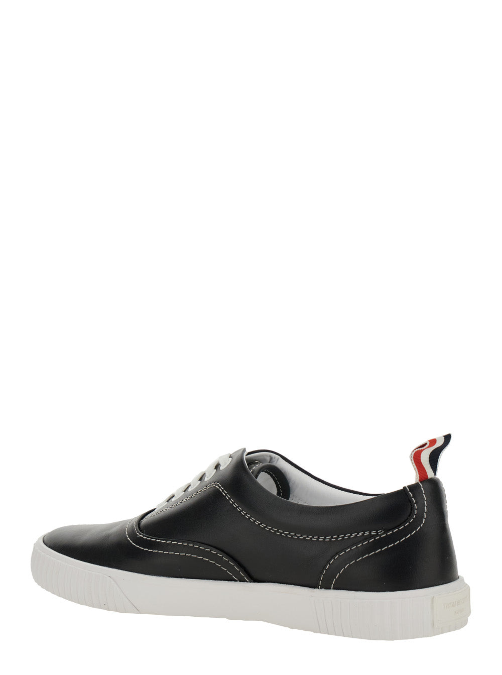 Thom Browne Men 'Heritage' Black Sneakers With Logo Tab On Heel In Leather Man THOM BROWNE
