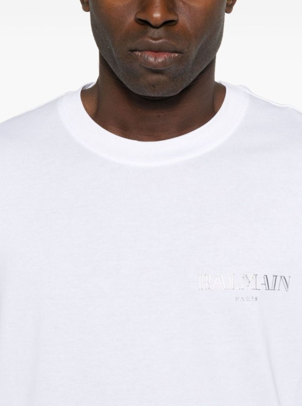 Balmain Men White Crewneck T-Shirt With Logo Lettering On The Front In Cotton Man BALMAIN