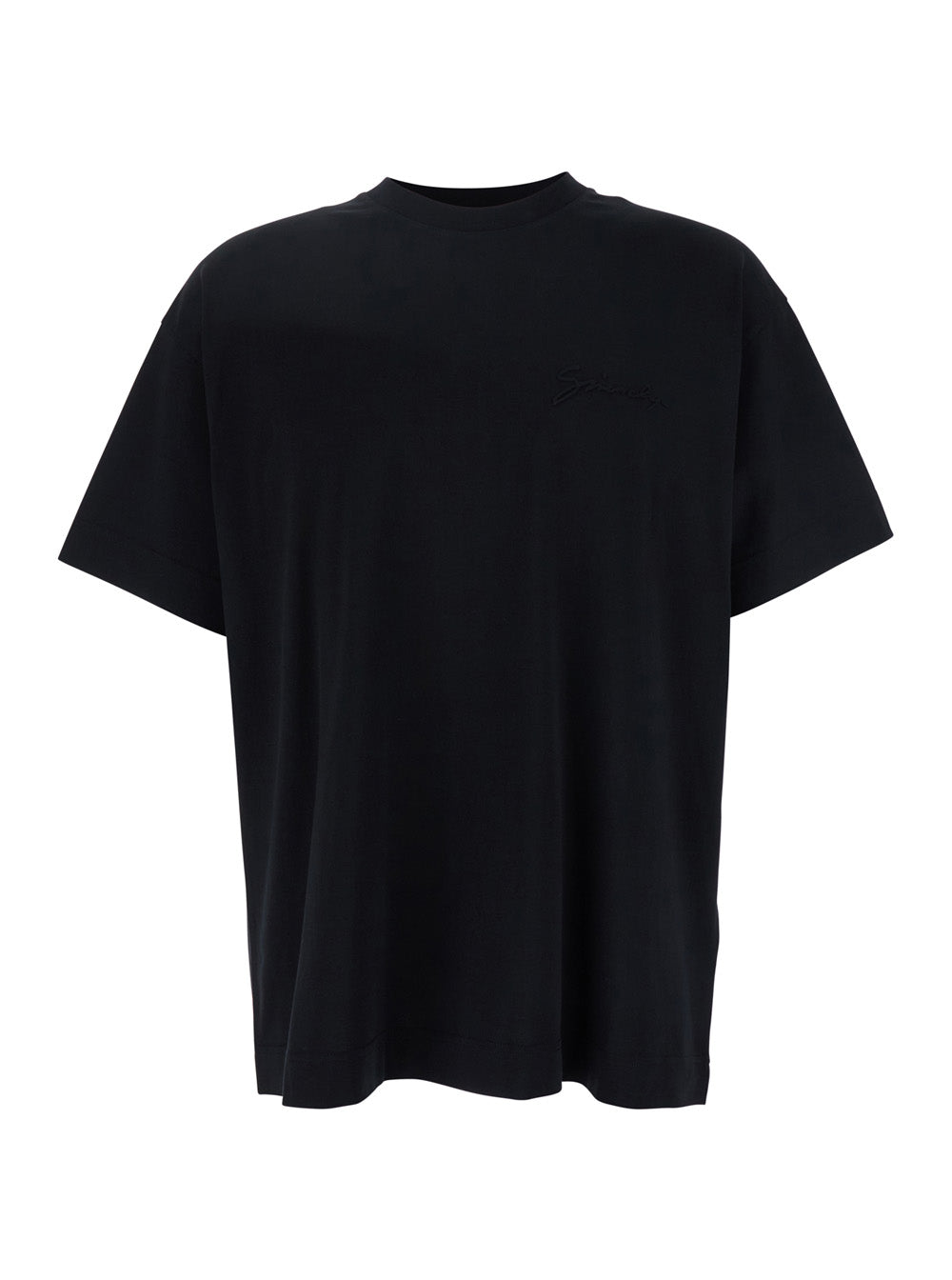 Givenchy Men Black Crewneck T-Shirt With Embossed Logo On Front In Cotton Man GIVENCHY