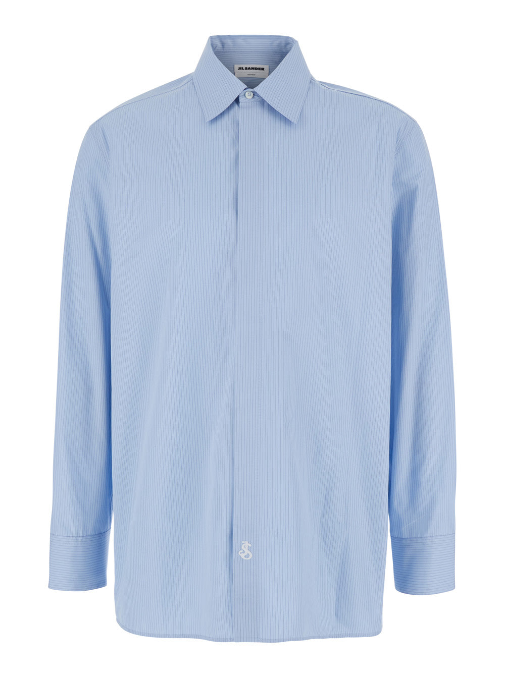 Jil Sander Men Light-Blue Pinstriped Shirt With Pointed Collar In Cotton Man JIL SANDER
