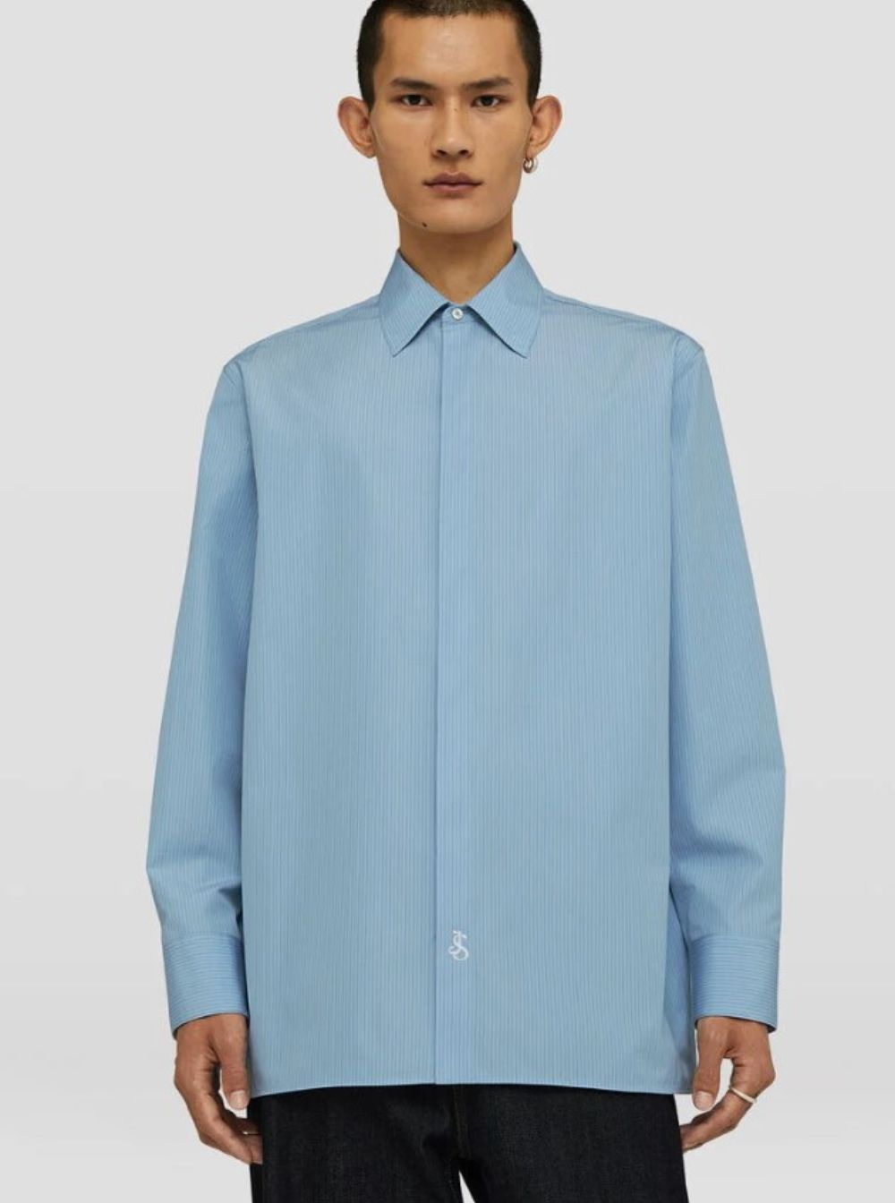 Jil Sander Men Light-Blue Pinstriped Shirt With Pointed Collar In Cotton Man JIL SANDER