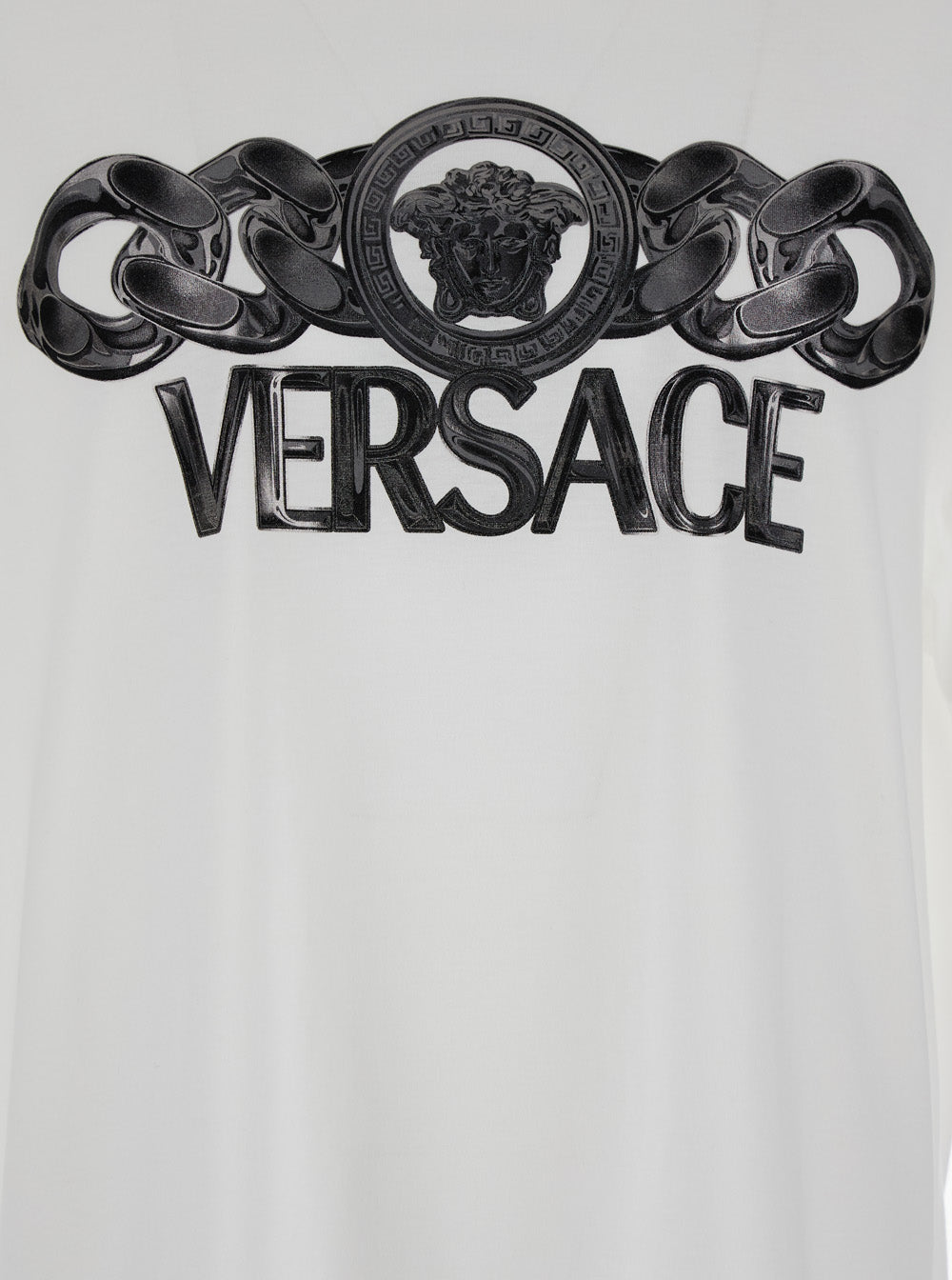 Versace Men White T-Shirt With Medusa Head Logo Print On The Front In Cotton Man VERSACE