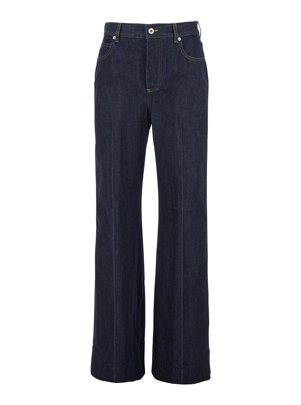 Bottega Veneta Women 'Indigo' Blue Palazzo Jeans With Logo Patch On The Back In Cotton Woman BOTTEGA VENETA