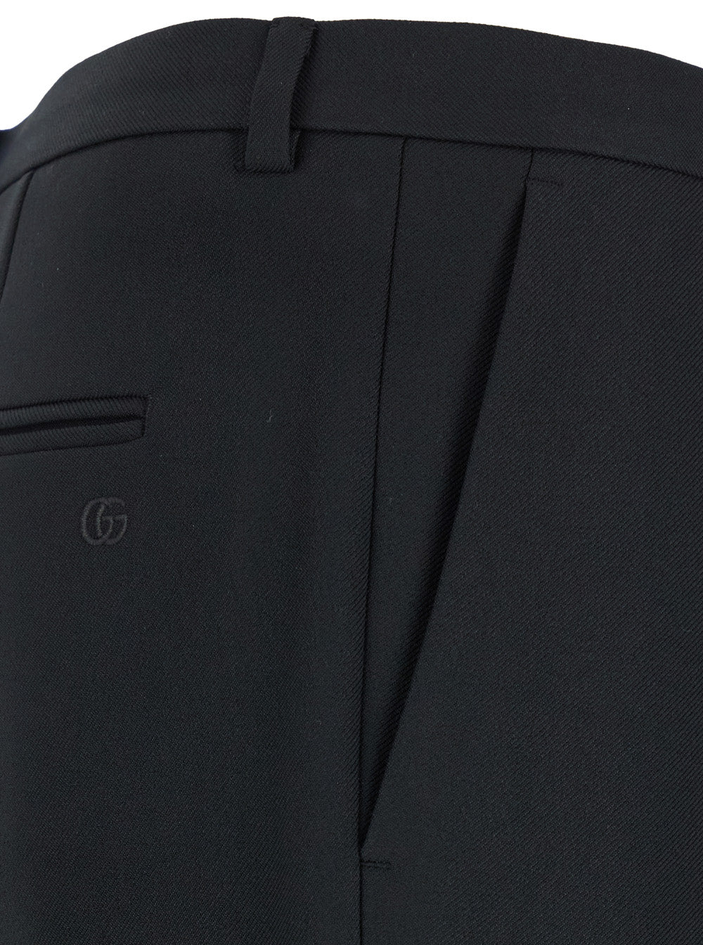 Gucci Men Black Tailored Pants With Gg Logo Embroidered On The Back In Wool Man GUCCI