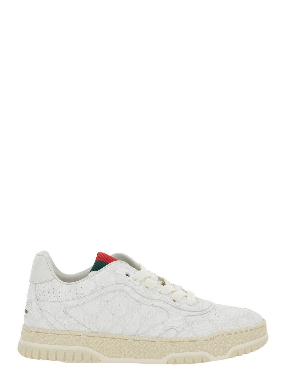 Gucci Women 'Re-Web' White Low Top Sneakers With All-Over Gg Motif In Leather Woman GUCCI