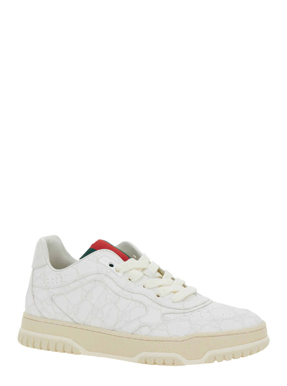 Gucci Women 'Re-Web' White Low Top Sneakers With All-Over Gg Motif In Leather Woman GUCCI