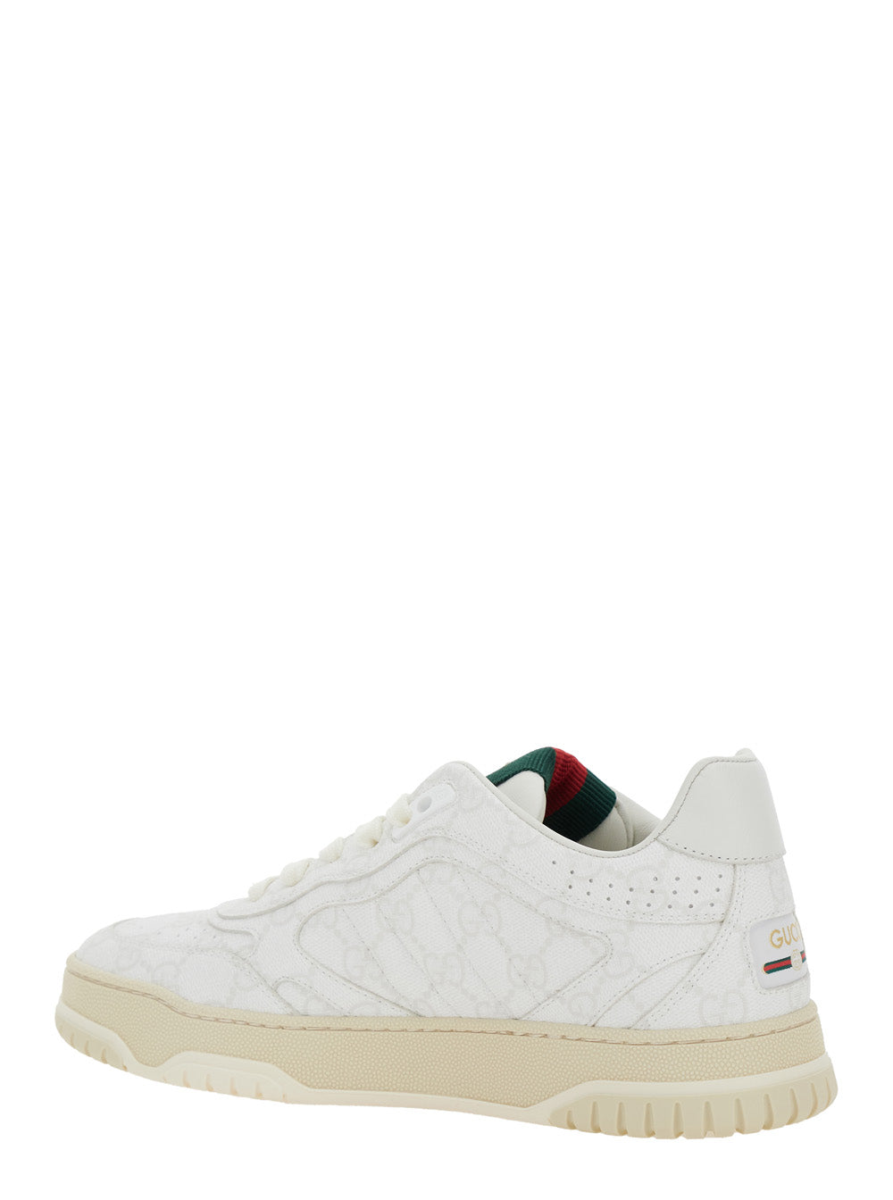 Gucci Women 'Re-Web' White Low Top Sneakers With All-Over Gg Motif In Leather Woman GUCCI