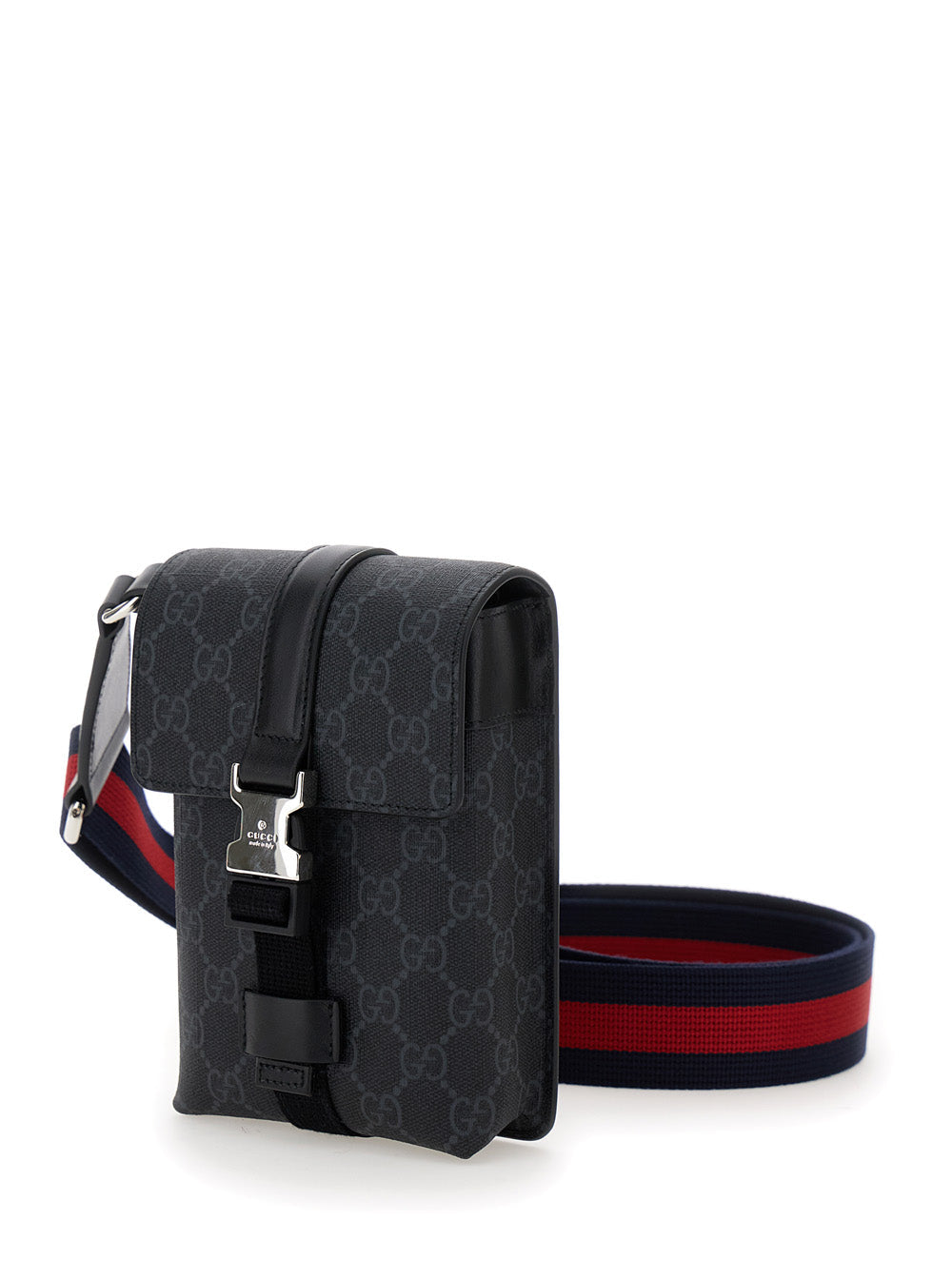 Gucci Men Black Crossbody Bag With All-Over Gg  Print In Tech Fabric And Cotton Blend Man GUCCI