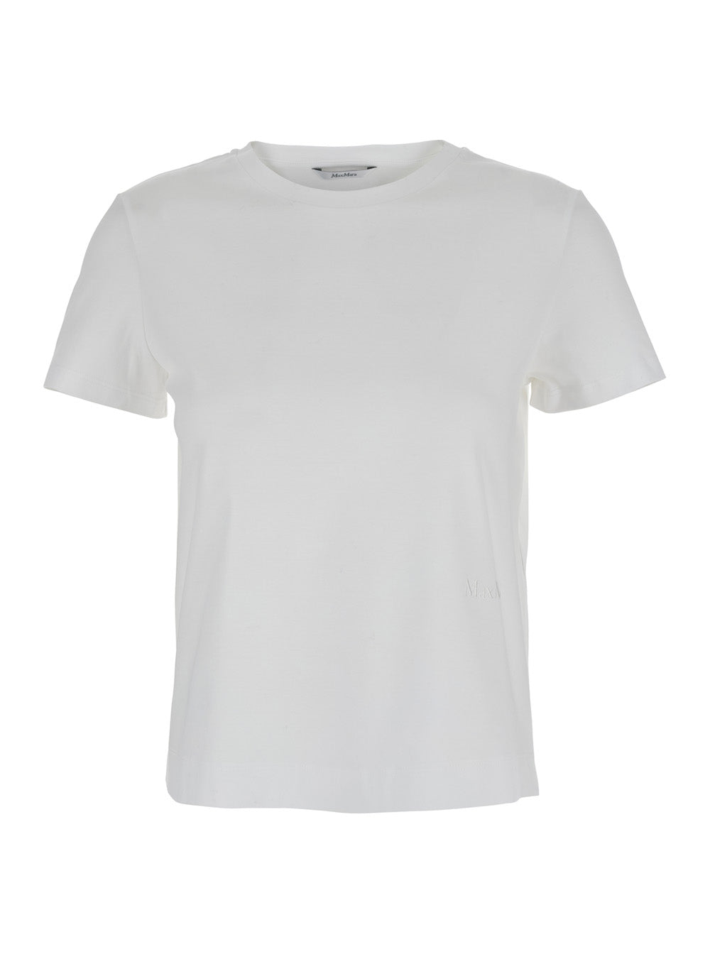 Max Mara Women 'Nerina' White Crewneck T-Shirt With Tonal Logo Lettering On The Front In Cotton Woman MAX MARA
