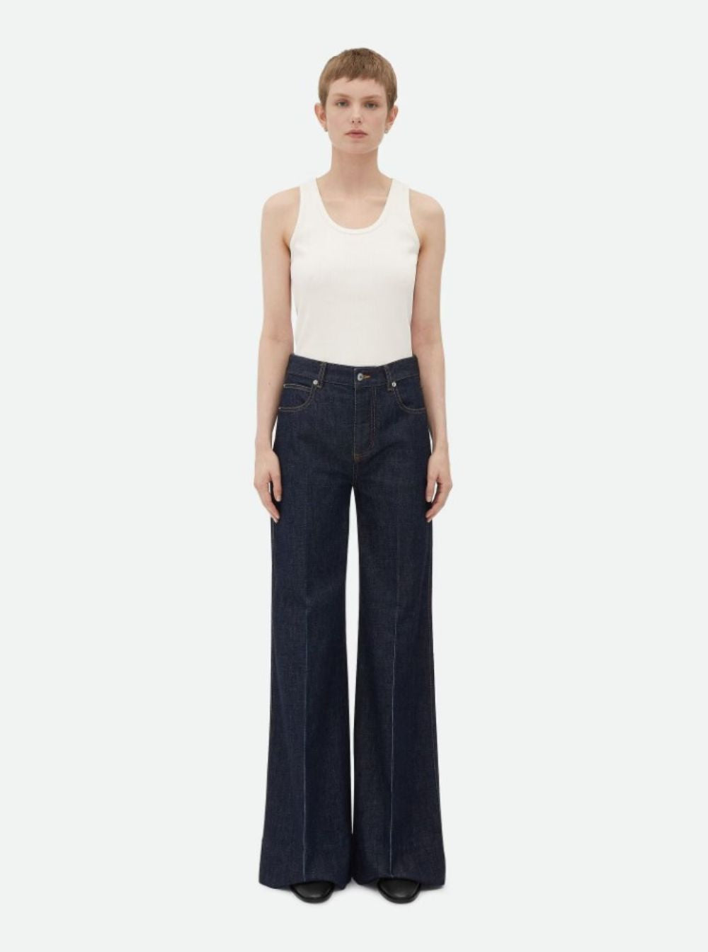 Bottega Veneta Women 'Indigo' Blue Palazzo Jeans With Logo Patch On The Back In Cotton Woman BOTTEGA VENETA