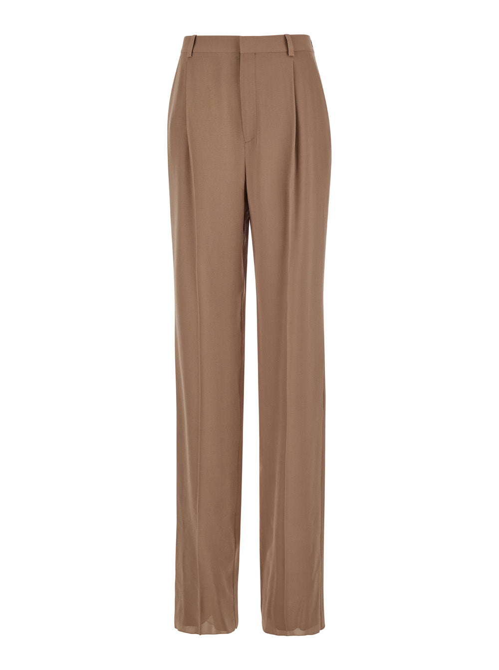 Saint Laurent Women Beige Pants With High Waist And Pences On The Front  In Silk Woman SAINT LAURENT