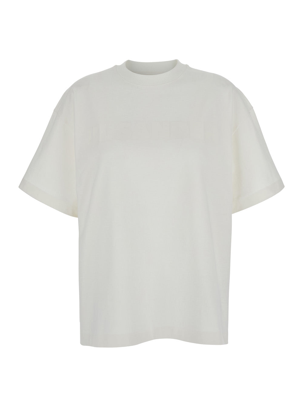 Jil Sander Women White Crewneck T-Shirt With Tonal Logo Print On The Front In Cotton Woman JIL SANDER