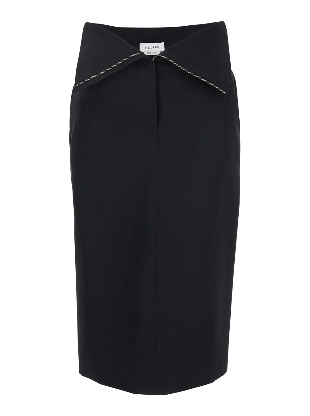 Alexander Mcqueen Women Black Skirt With Foldover Waist And Rear Single Slit In Wool Woman ALEXANDER MCQUEEN