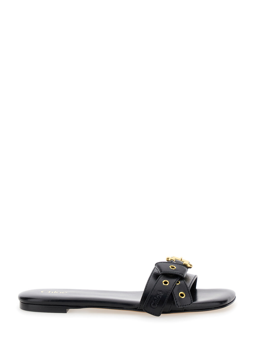 Chloé Women 'Mae' Black Slip-On Sandals With Embossed Logo On The Insole In Leather  Woman CHLOE