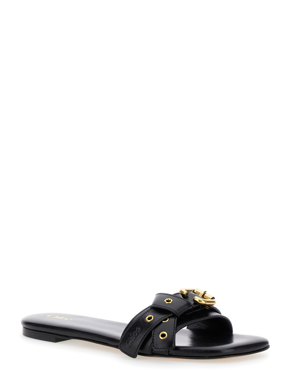 Chloé Women 'Mae' Black Slip-On Sandals With Embossed Logo On The Insole In Leather  Woman CHLOE