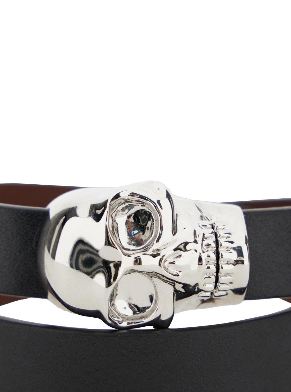 Alexander Mcqueen Men Black Bracelet With Skull Detail In Brass And Leather Man ALEXANDER MCQUEEN