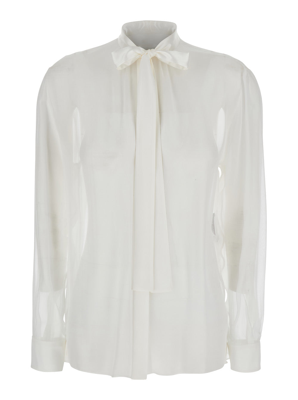 Dolce & Gabbana Women White Shirt With Pussy-Bow Collar In Silk Woman DOLCE & GABBANA