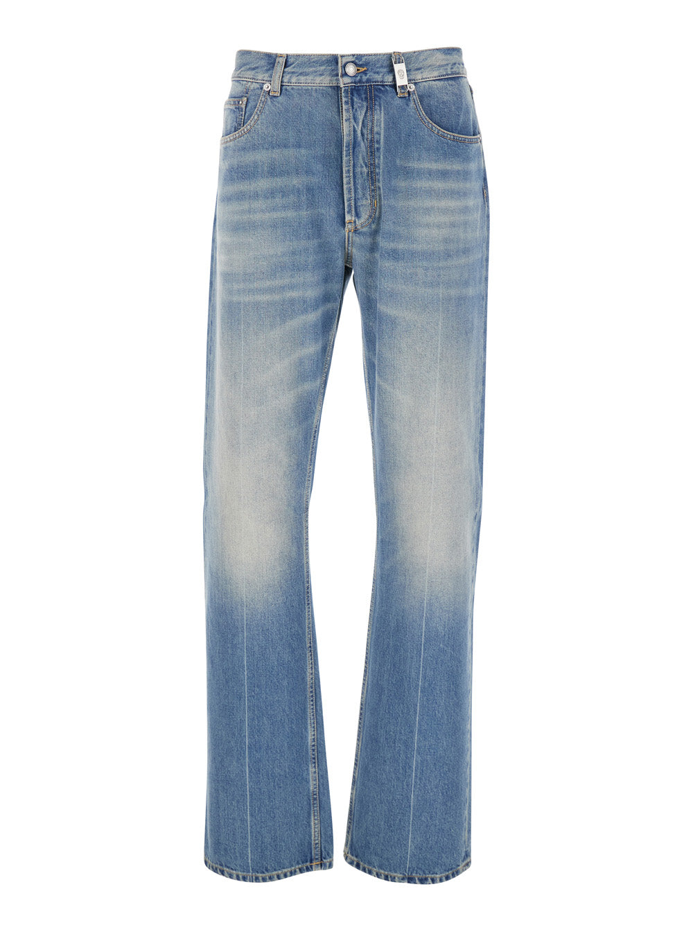 Alexander Mcqueen Men Blue High Waisted Jeans With Logo Detail On The Loop And Logo Patch On The Rear In Denim Man ALEXANDER MCQUEEN