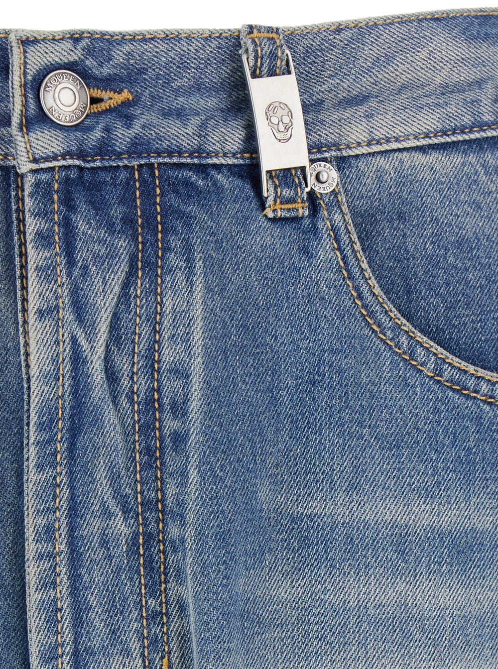 Alexander Mcqueen Men Blue High Waisted Jeans With Logo Detail On The Loop And Logo Patch On The Rear In Denim Man ALEXANDER MCQUEEN