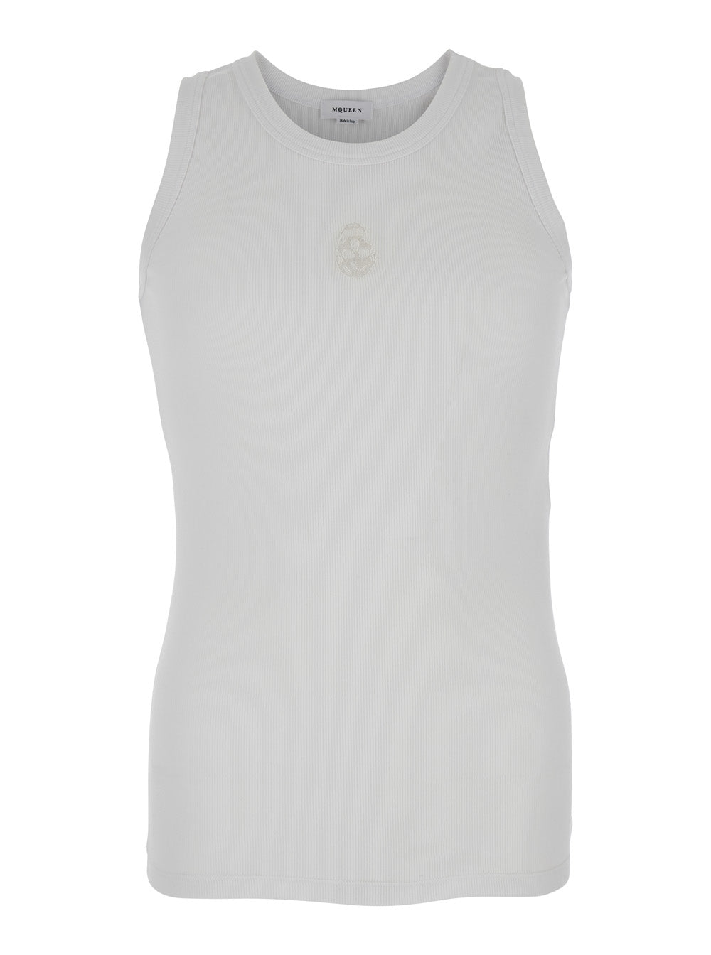Alexander Mcqueen Men White Top With Upside Down Skull Embroidery On The Front In Cotton Jersey Man ALEXANDER MCQUEEN