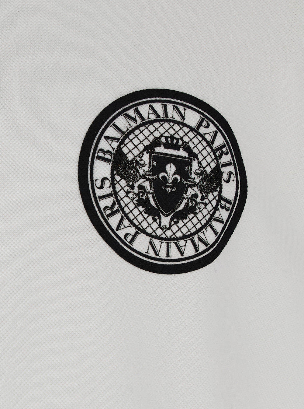 Balmain Men White Polo Shirt With Collar And Coin Print On The Front In Cotton Man BALMAIN