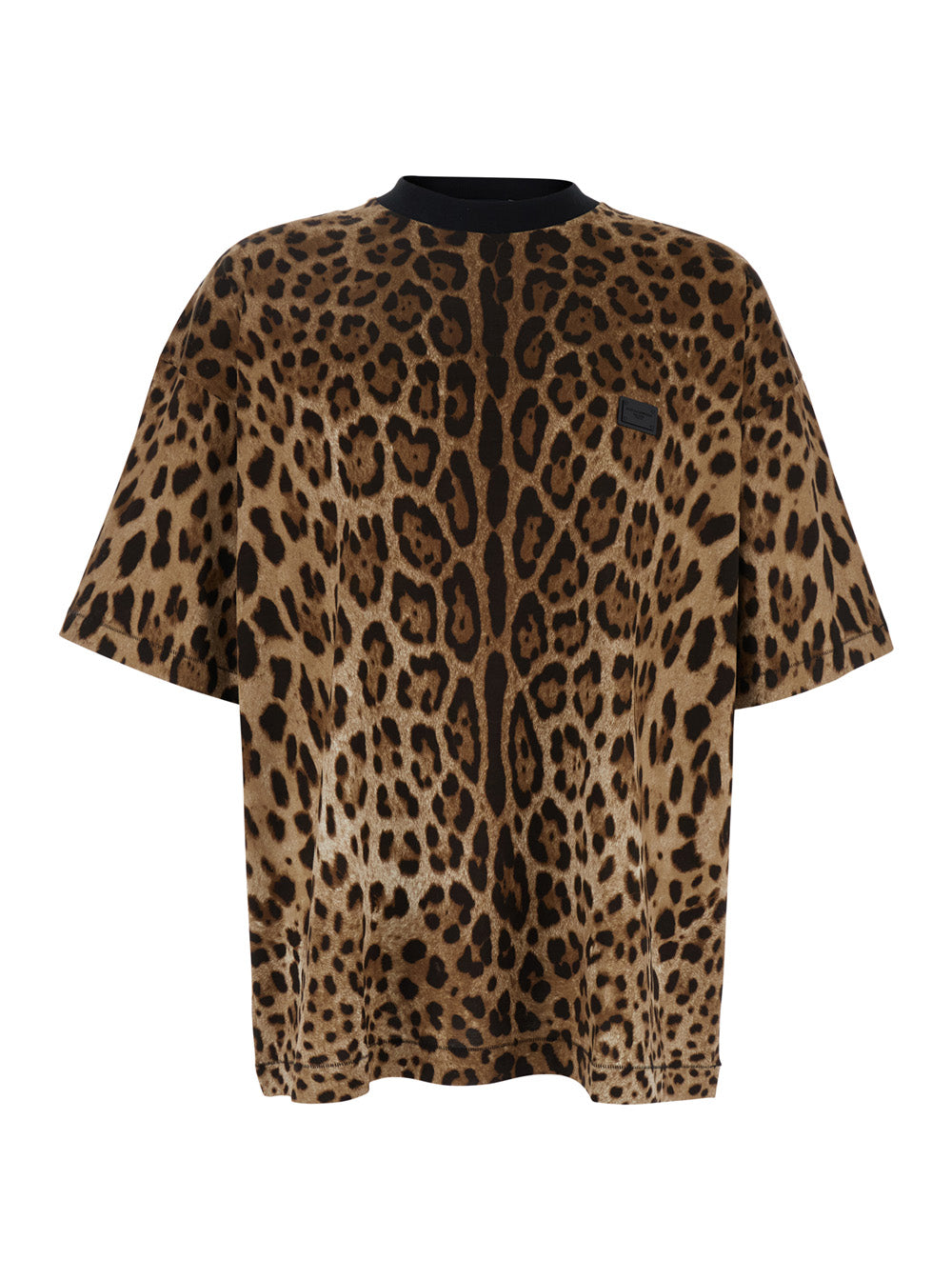Dolce & Gabbana Men Brown T-Shirt With All-Over Leopard Motif In Cotton Man DOLCE & GABBANA