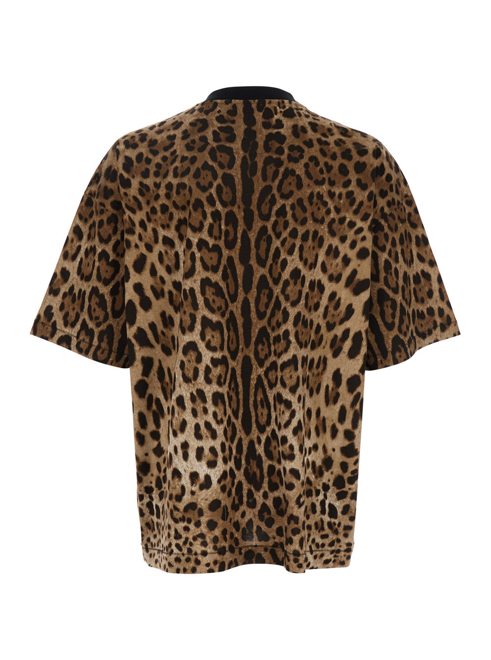 Dolce & Gabbana Men Brown T-Shirt With All-Over Leopard Motif In Cotton Man DOLCE & GABBANA
