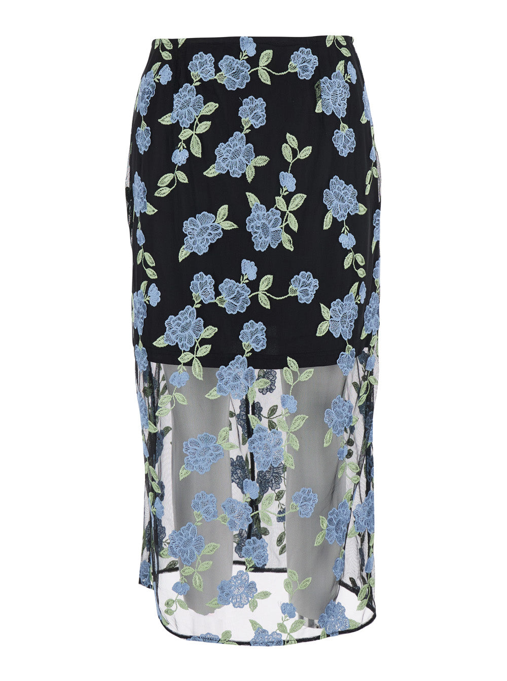 Rotate Women Black Pencil Skirt With Mesh Panels And All-Over Floral Motif In Tech Fabric Woman ROTATE